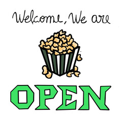 Ilustração Vetorial frase em ingles bem vindo, casa, fique seguro, placas lettering, porta de entrada, comércio