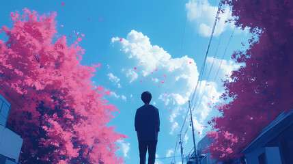 Fototapeta premium Vibrant Synthwave Cityscape: Neon Anime and Manga Art