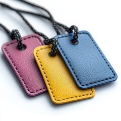 Name Tags Isolated on a White Background, Ideal for Events, Conferences, and Networking, Emphasizing Customization and Professional Presentation