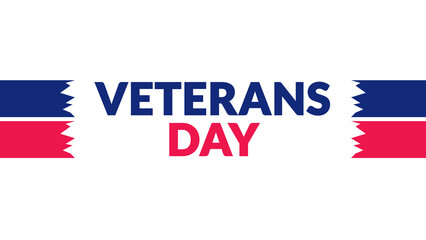 Veterans Day text with side lines on a White background. Which is observed every year in November to celebrate and wish Veterans Day.