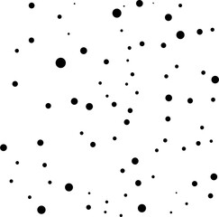 Elegant pattern with black polka dots of small and large scale. Splatter background. Black glitter blow explosion and splats on white. Grunge texture. Vector illustration
