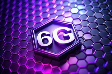 6G Network Logo Futuristic Purple Hexagon Low Light Photography