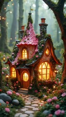 Whimsical Handmade Fairy-Tale House in Enchanted Garden Setting