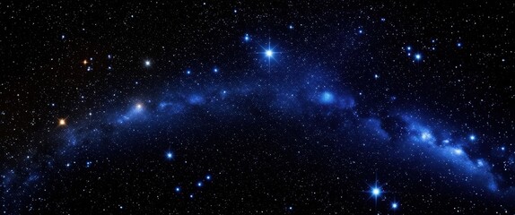 Obraz premium Cosmic starfield, brilliant blue stars, deep space nebula, celestial panorama, glowing stellar clusters, astronomical beauty, vibrant night sky, galactic vista, interstellar depths, ethereal stardust,