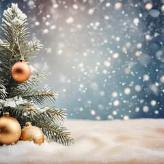 AI generated image of Christmas tree in snow with ornaments