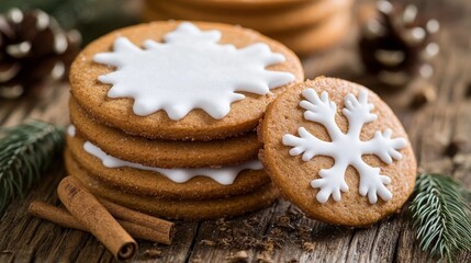 Fototapeta premium A festive arrangement of gingerbread cookies decorated with white icing, perfect for holiday celebrations.