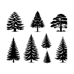 Pine tree silhouette vector Forest trees set illustration