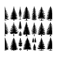 Pine tree silhouette vector Forest trees set illustration