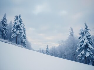 Fototapeta premium A serene and peaceful winter landscape with snow-covered trees and a soft, cloudy sky, landscape, snow
