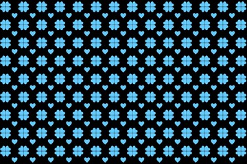 Fototapeta premium Blue pattern, seamless pattern with hearts and flowers, seamless pattern, black background, black blue background, pattern, leaf, hearts, blue and black, blue background, blue, black