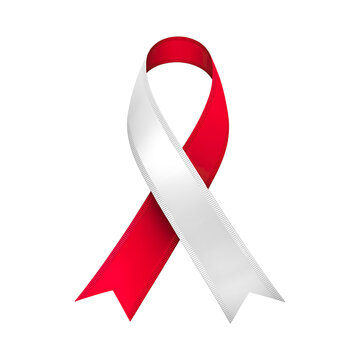 Red and white ribbon over a transparent background. Symbol of aplastic anemia and tuberculosis awareness