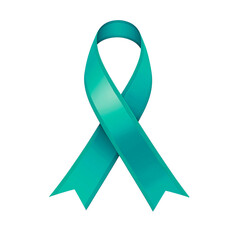 Teal ribbon over a transparent background. Symbol of ovarian cancer, anxiety, and sexual assault awareness