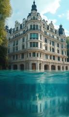 Fototapeta premium A Majestic Old Building Half Submerged in Water