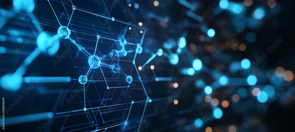 Aufkleber Science atom networking connect structure. Technology wireless server communication system. Team social linked global digital database. Generative AI technology.