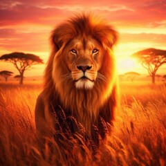 lion in the sunset