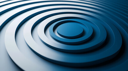 Mesmerizing optical depth illusion with concentric blue and white circles on a minimalist. 3D Depth Effect. Illustration