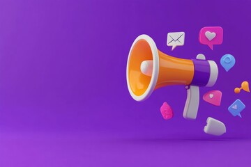 Bright Loudspeaker with Social Media Icons Exploding