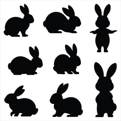 Fototapeta premium Set of silhouettes of rabbits in various poses. isolated vector on white background