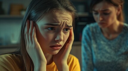 Fototapeta premium Distressed Young Woman and Adult Discussion