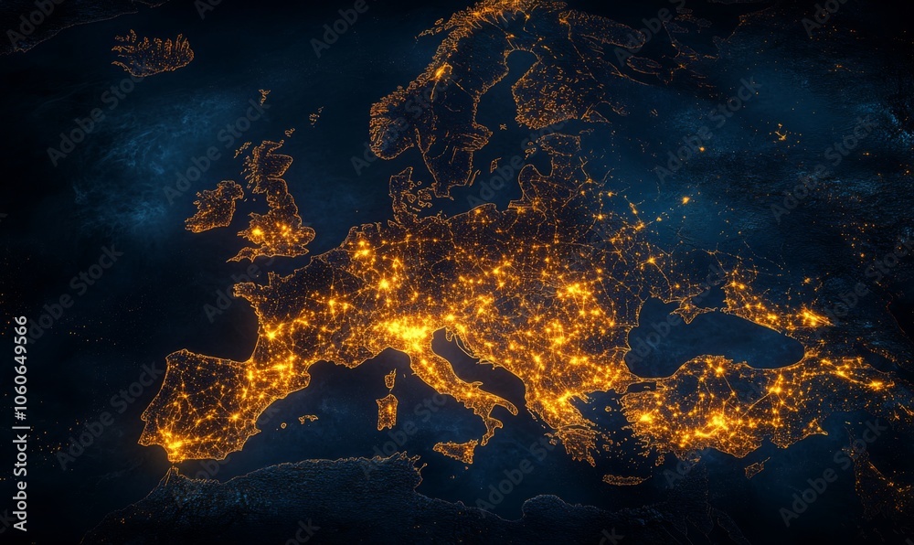 Wall mural european telecommunication and data transfer networks with global internet connectivity for communic