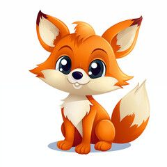 Obraz premium Cute cartoon orange fox character sitting happily on a white background with a playful expression