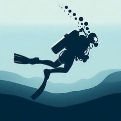Under water Scooba diver, flat illustration