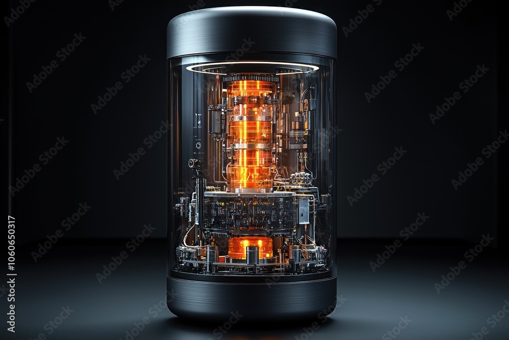 Poster transparent cylinder with illuminated internal components
