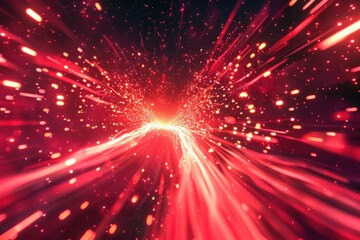 Obraz premium Red Light Streaks Converging at a Point in a Starry Background