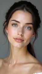 Fototapeta premium Close-up of Fair-Skinned Woman with Smooth Skin and Captivating Eyes