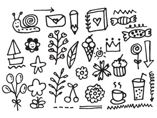 Cute element doodle cartoon hand drawn , coloring book
