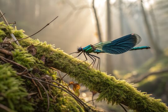 Vibrant Macro Photograph of a Rare Iridescent Strepsipteran Insect in Natural Habitat Setting