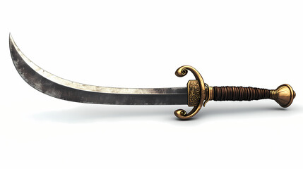 Obraz premium High quality photo of a pirates curved cutlass sword on a white background. historical events isolated on white. photo realistic photo. Photorealism. Illustration