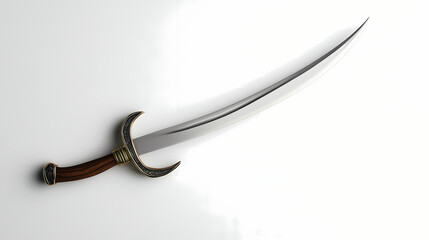 High quality photo of a pirates curved cutlass sword on a white background. historical events isolated on white. photo realistic photo. Photorealism. Illustration