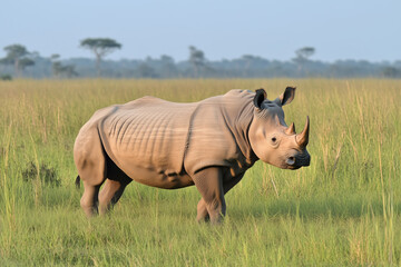 Obraz premium Majestic rhinoceros grazing in an African grassland