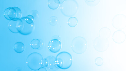 Beautiful Transparent Blue Soap Bubbles Floating in The Air. Abstract Background. Celebration Festive Backdrop. Freshness Soap Suds Bubbles Water.	
