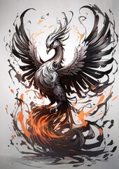 Captivating Illustrations of Black and White Phoenix Birds Evoking Mystique and Wonder