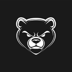 Vector illustration depicting an angry bear with a grinning mouth. Fierce bear. Drawing of a bear for a logo, print for a T-shirt, website, poster. Design element. Tattoo.