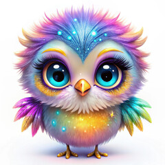 Fototapeta premium Cute Fantasy Owl with Big Eyes and Colorful Feathers 