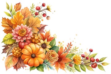 set of floral flowers and leaves, illustration of autumn  floral flower, autumn floral isolated on white background
