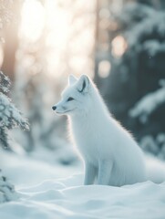 Naklejka premium Wildlife: Fluffy White Fox in Snow