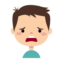 Boy face with emotion of fear. Face expression. The boy is afraid illustration.