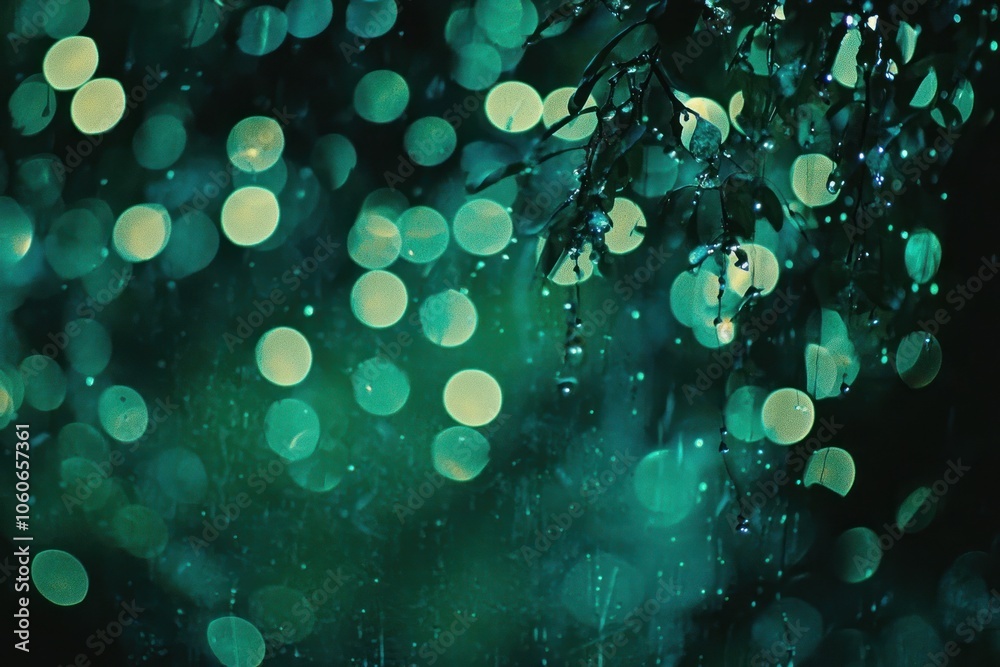 Poster abstract green bokeh background with leaf silhouettes