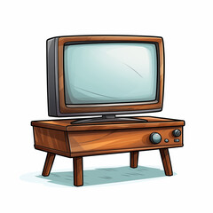 A vintage wooden television set sits on a simple stand in a cozy living room during the afternoon