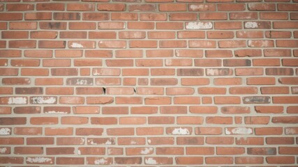 Naklejka premium A weathered old red brick wall with crumbling mortar, decay, brickwork