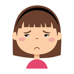 The girl is sad. Face expression sadness. Illustration of a sad child