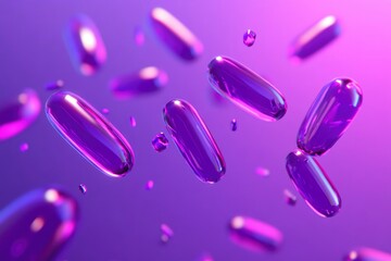 Abstract Purple and Iridescent Capsules Floating in Space