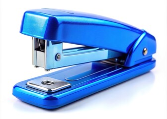 Blue stapler's texture and shape magnified, revealing unseen beauty in ordinary objects.