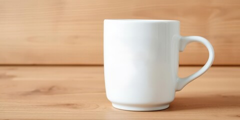 A white coffee cup with a motivational quote written in cursive script on a wooden background, morning, quote