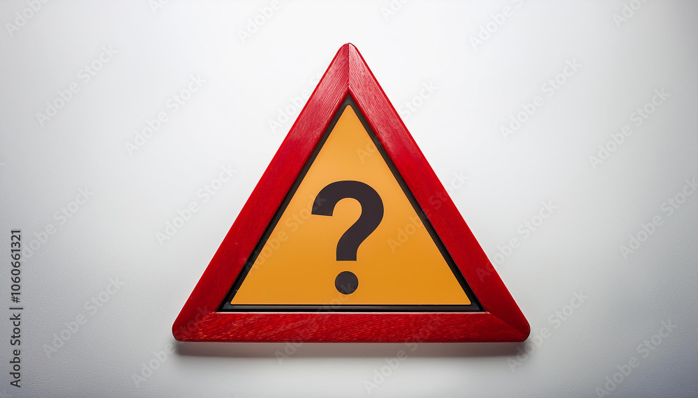 Poster triangle sign with question mark isolated on white backdrop. faq and qa. problem solution.