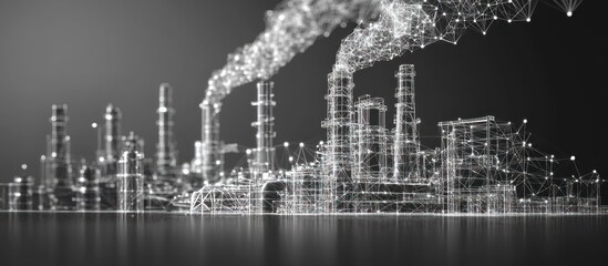 CO2 emissions low poly art illustration. 3d polygonal factory pipes producing gases